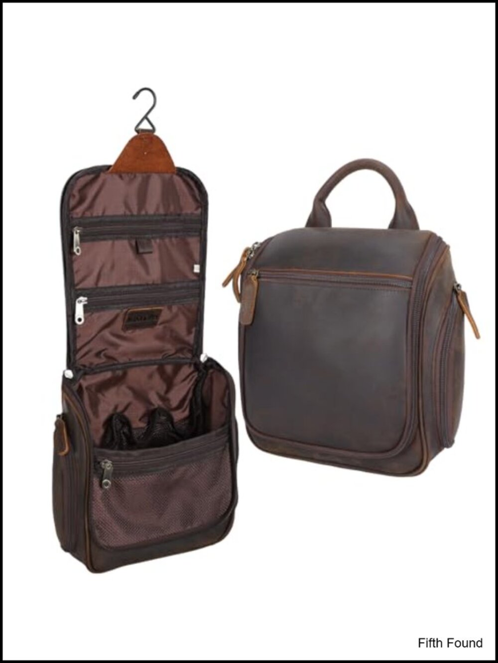 Leather Hanging Toiletry Bag for Men Travel Brown Large